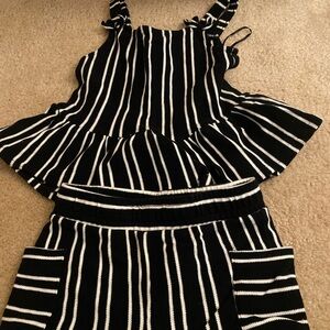Black and White Striped Top and Short Set
